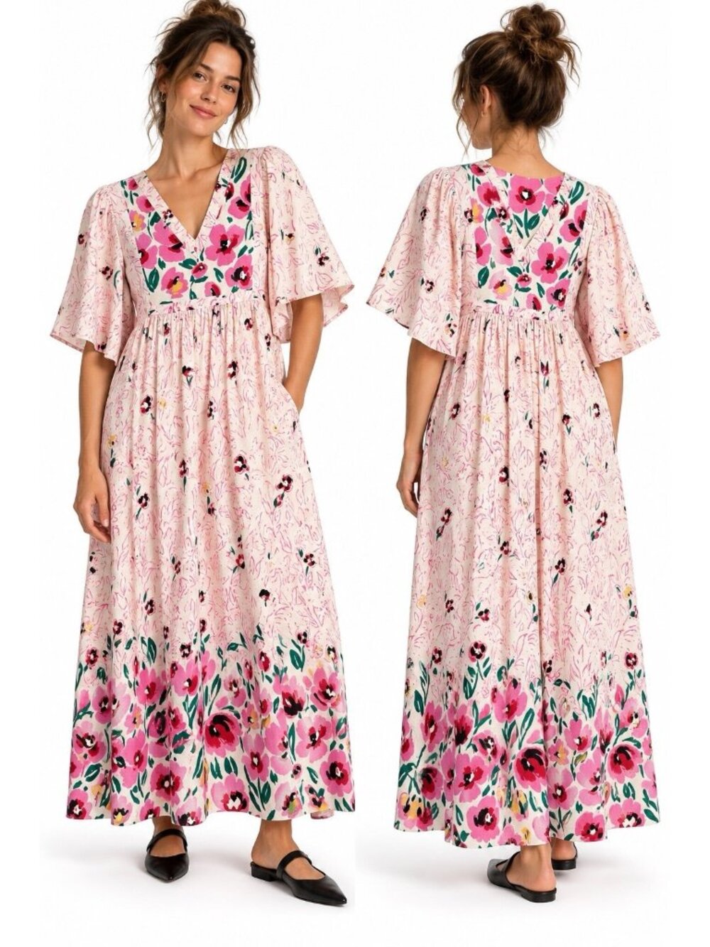 vintage Y2K GILLIGAN O'MALLEY floral maxi dress XL boho flutter sleeve cottage